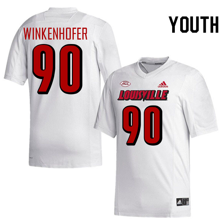 Youth #90 Adam Winkenhofer Louisville Cardinals College Football Jerseys Stitched-White